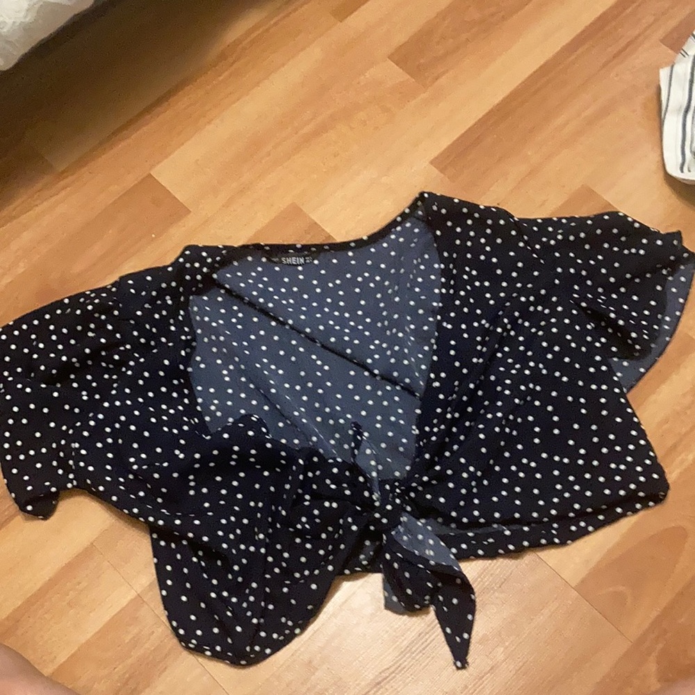 Polka dot navy tie crop top